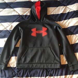 Boys Under Amour Hoodie, Black & Red, Youth XL.